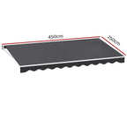 Instahut Retractable Folding Arm Awning Manual Sunshade 4.5Mx2.5M Grey