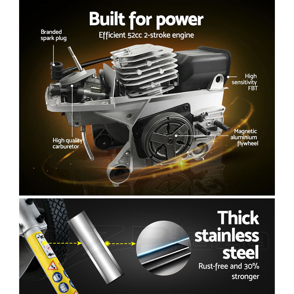 Giantz 52cc Petrol Brush Cutter Whipper Saw Trimmer 2 Stroke 3-in-1 Wheel