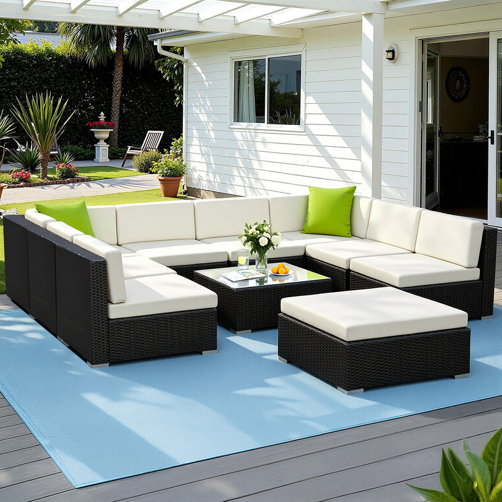 Gardeon 10-Piece Outdoor Sofa Set Wicker Couch Lounge Setting Cover