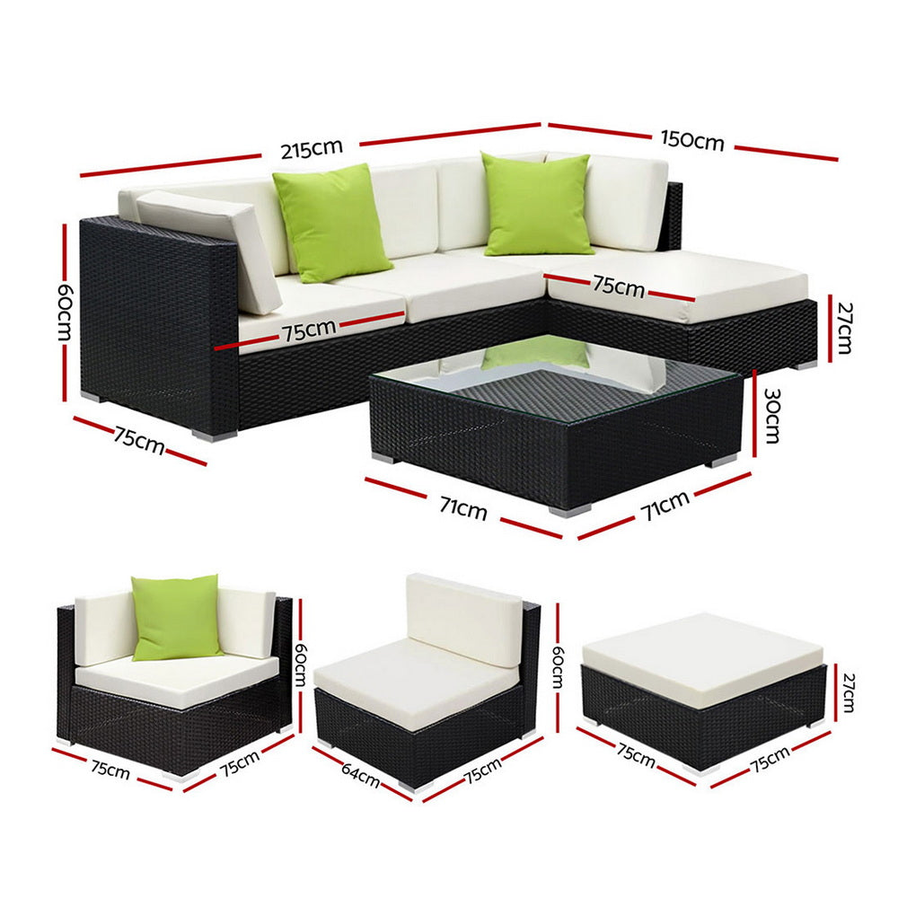 Gardeon 5-Piece Outdoor Sofa Set Wicker Couch Lounge Setting Cover