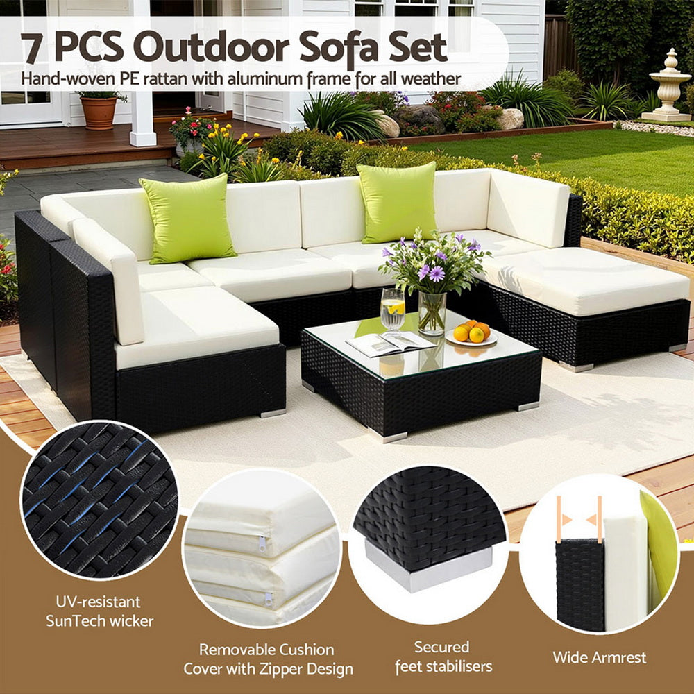 Gardeon 7-Piece Outdoor Sofa Set Wicker Couch Lounge Setting Cover