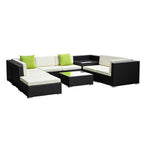 Gardeon 9-Piece Outdoor Sofa Set Wicker Couch Lounge Setting Cover