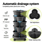 Green Fingers 5 Tier Vertical Garden Planter, Stackable Planters with 4 Wheels, Black, Raised Garden Bed, Garden Tower Indoor Outdoor, Auto Drainage System, for Strawberries, Herbs, Flower, Vegetables