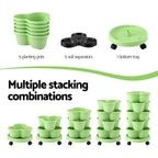 Green Fingers 5 Tier Vertical Garden Planter, Stackable Planters with Wheels, Light Green, Garden Bed, Garden Tower Indoor Outdoor, Auto Drainage System, for Strawberries, Herbs, Flowers, Vegetables