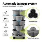 Green Fingers 5 Tier Vertical Garden Planter, Stackable Planters with 4 Wheels, Grey, Raised Garden Bed, Garden Tower Indoor Outdoor, Auto Drainage System, for Strawberries, Herbs, Flower, Vegetables