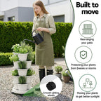 Green Fingers 5 Tier Vertical Garden Planter, Stackable Planters with Wheels, White, Garden Bed, Garden Tower Indoor Outdoor, Auto Drainage System, for Strawberries, Herbs, Flowers, Vegetables