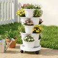 Green Fingers 5 Tier Vertical Garden Planter, Stackable Planters with Wheels, White, Garden Bed, Garden Tower Indoor Outdoor, Auto Drainage System, for Strawberries, Herbs, Flowers, Vegetables