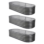 Green Fingers 3 Pcs Raised Garden Bed Kit Oval Galvanized Steel Planter Boxes 160x80x42cm, Heavy Duty Metal Elevated Garden Bed for Vegetables Flowers Herbs, with Safety Edging, Gloves & Pegs Included