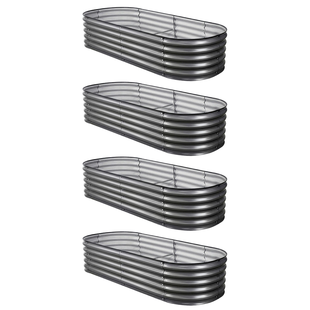 Green Fingers 4 Pcs Raised Garden Bed Kit Oval Galvanized Steel Planter Boxes 160x80x42cm, Heavy Duty Metal Elevated Garden Bed for Vegetables Flowers Herbs, with Safety Edging, Gloves & Pegs Included