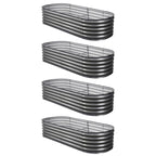 Green Fingers 4 Pcs Raised Garden Bed Kit Oval Galvanized Steel Planter Boxes 160x80x42cm, Heavy Duty Metal Elevated Garden Bed for Vegetables Flowers Herbs, with Safety Edging, Gloves & Pegs Included