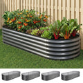 Green Fingers 4 Pcs Raised Garden Bed Kit Oval Galvanized Steel Planter Boxes 160x80x42cm, Heavy Duty Metal Elevated Garden Bed for Vegetables Flowers Herbs, with Safety Edging, Gloves & Pegs Included