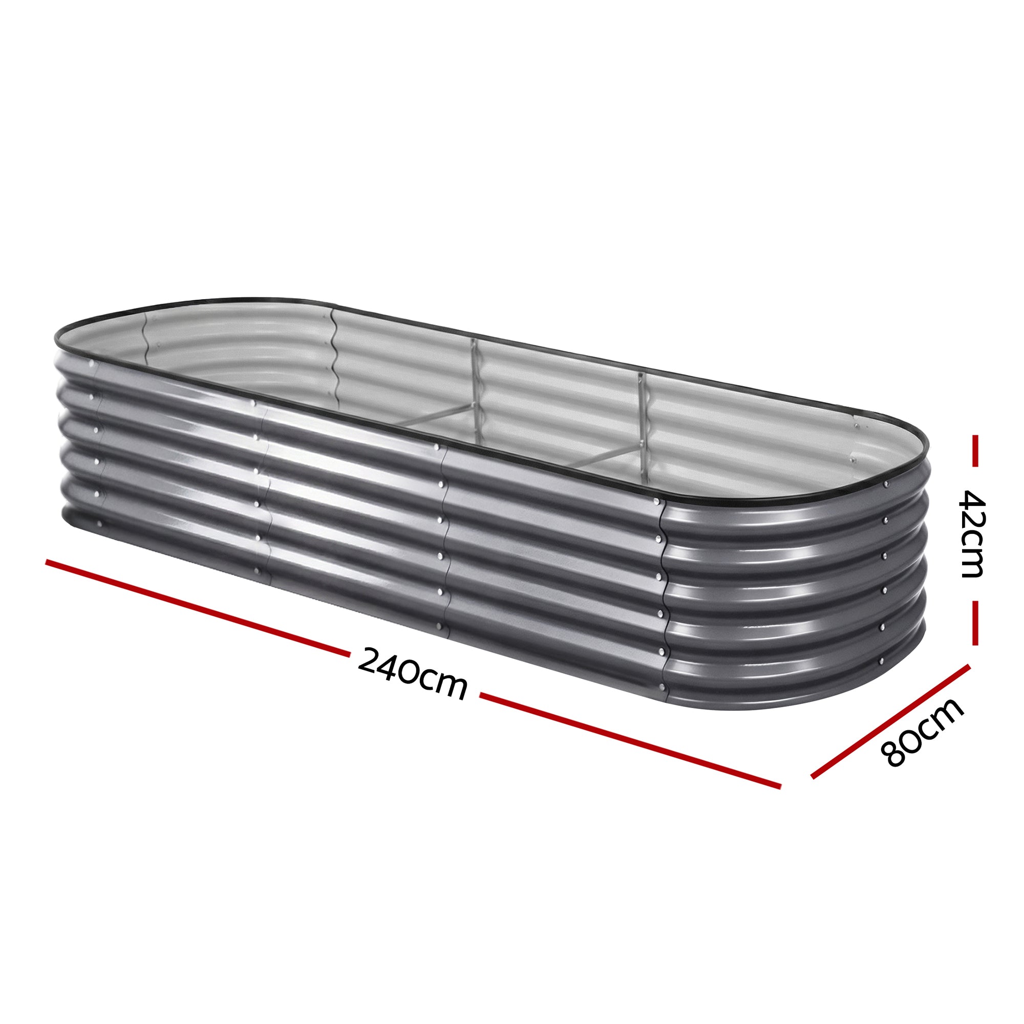 Green Fingers 4 Pcs Raised Garden Bed Kit Oval Galvanized Steel Planter Boxes 240x80x42cm, Heavy Duty Metal Elevated Garden Bed for Vegetables Flowers Herbs, with Safety Edging, Gloves & Pegs Included