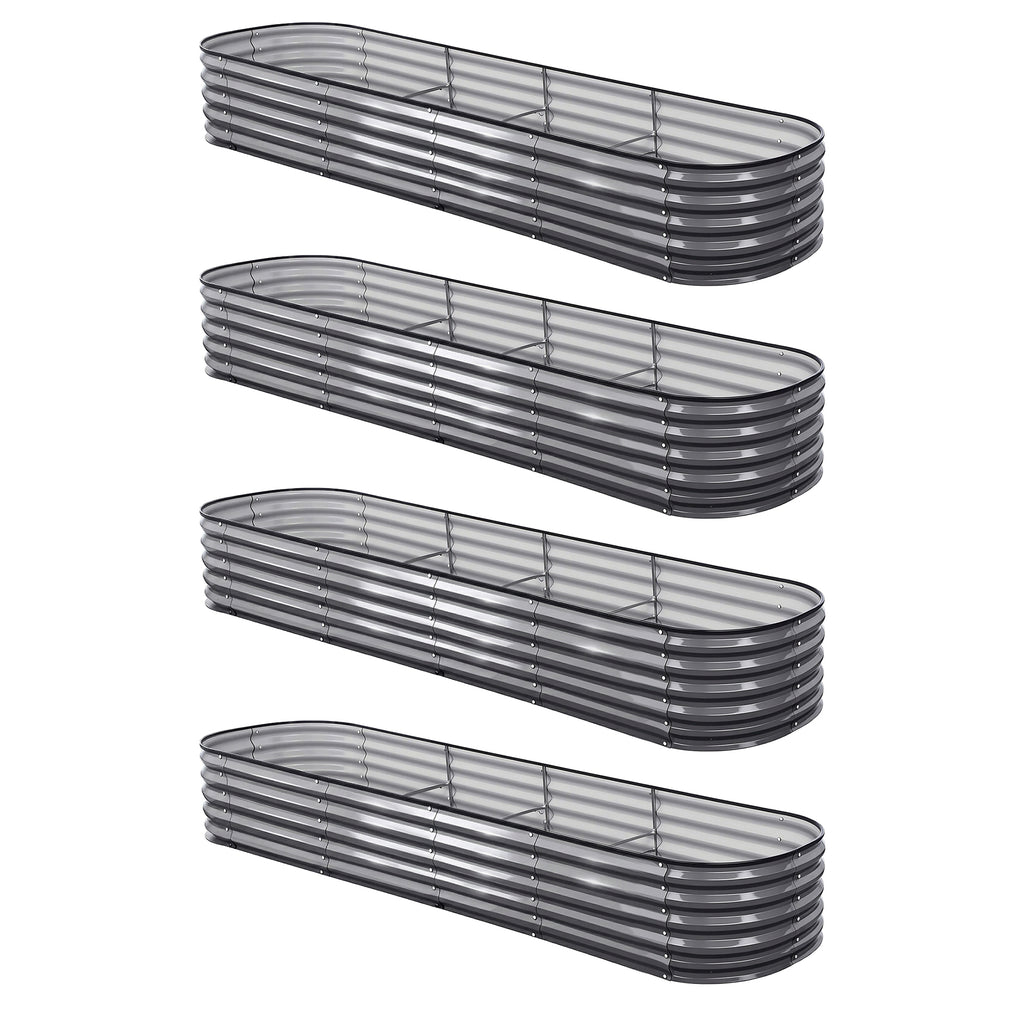 Green Fingers 4 Pcs Raised Garden Bed Kit Oval Galvanized Steel Planter Boxes 320x80x42cm, Heavy Duty Metal Elevated Garden Bed for Vegetables Flowers Herbs, with Safety Edging, Gloves & Pegs Included