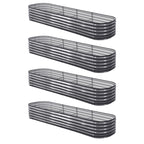 Green Fingers 4 Pcs Raised Garden Bed Kit Oval Galvanized Steel Planter Boxes 320x80x42cm, Heavy Duty Metal Elevated Garden Bed for Vegetables Flowers Herbs, with Safety Edging, Gloves & Pegs Included