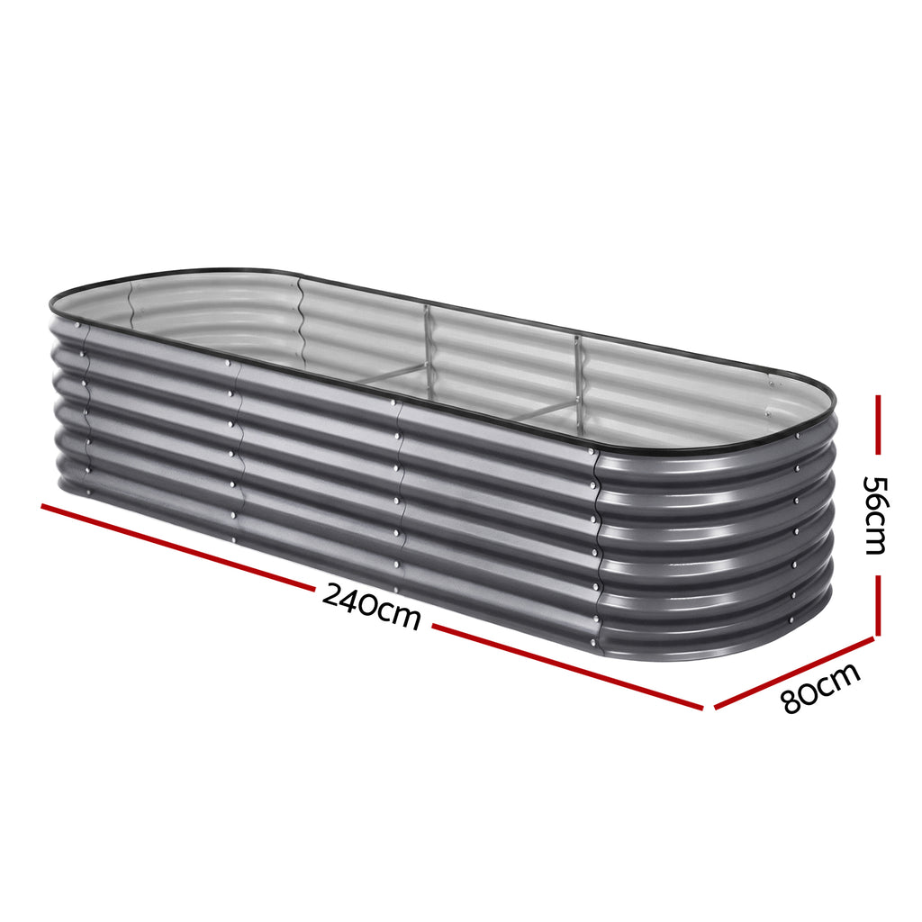 Green Fingers 3 Pcs Raised Garden Bed Kit Oval Galvanized Steel Planter Boxes 240x80x56cm, Heavy Duty Metal Elevated Garden Bed for Vegetables Flowers Herbs, with Safety Edging, Gloves & Pegs Included