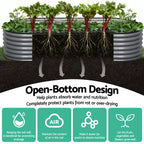 Green Fingers 3 Pcs Raised Garden Bed Kit Oval Galvanized Steel Planter Boxes 240x80x56cm, Heavy Duty Metal Elevated Garden Bed for Vegetables Flowers Herbs, with Safety Edging, Gloves & Pegs Included