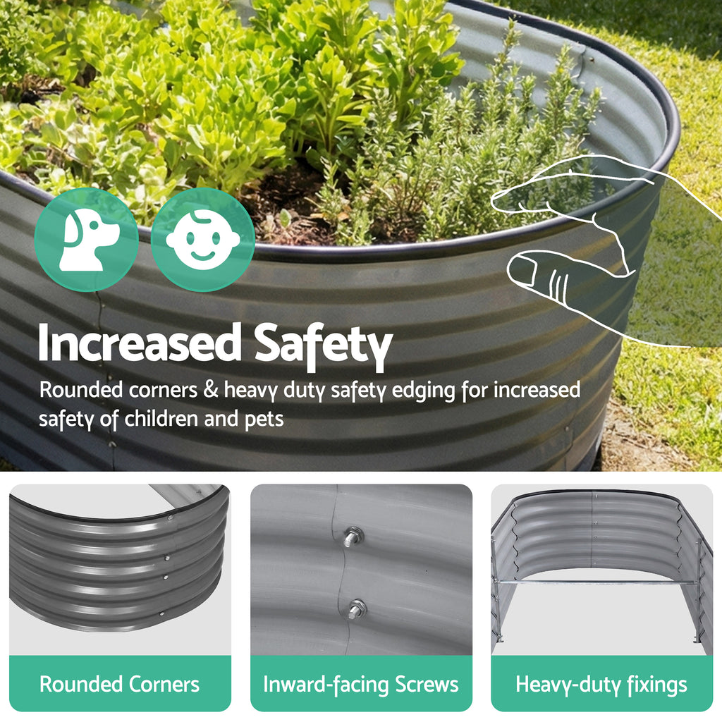 Green Fingers 3 Pcs Raised Garden Bed Kit Oval Galvanized Steel Planter Boxes 240x80x56cm, Heavy Duty Metal Elevated Garden Bed for Vegetables Flowers Herbs, with Safety Edging, Gloves & Pegs Included