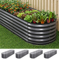Green Fingers 4 Pcs Raised Garden Bed Kit Oval Galvanized Steel Planter Boxes 240x80x56cm, Heavy Duty Metal Elevated Garden Bed for Vegetables Flowers Herbs, with Safety Edging, Gloves & Pegs Included