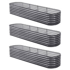 Green Fingers 3 Pcs Raised Garden Bed Kit Oval Galvanized Steel Planter Boxes 320x80x56cm, Heavy Duty Metal Elevated Garden Bed for Vegetables Flowers Herbs, with Safety Edging, Gloves & Pegs Included