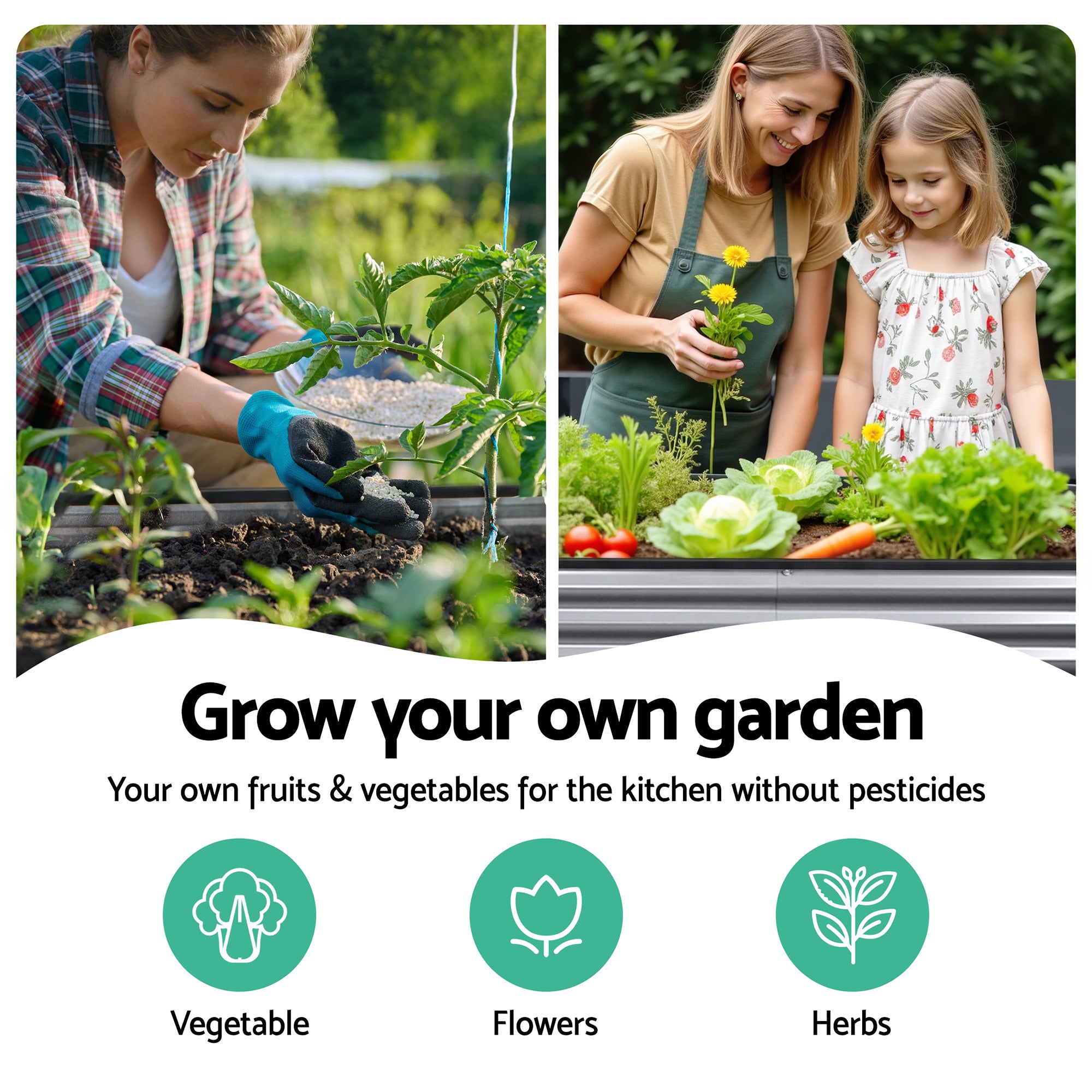 Green Fingers 3 Pcs Raised Garden Bed Kit Oval Galvanized Steel Planter Boxes 320x80x56cm, Heavy Duty Metal Elevated Garden Bed for Vegetables Flowers Herbs, with Safety Edging, Gloves & Pegs Included