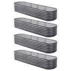 Green Fingers 4 Pcs Raised Garden Bed Kit Oval Galvanized Steel Planter Boxes 320x80x56cm, Heavy Duty Metal Elevated Garden Bed for Vegetables Flowers Herbs, with Safety Edging, Gloves & Pegs Included
