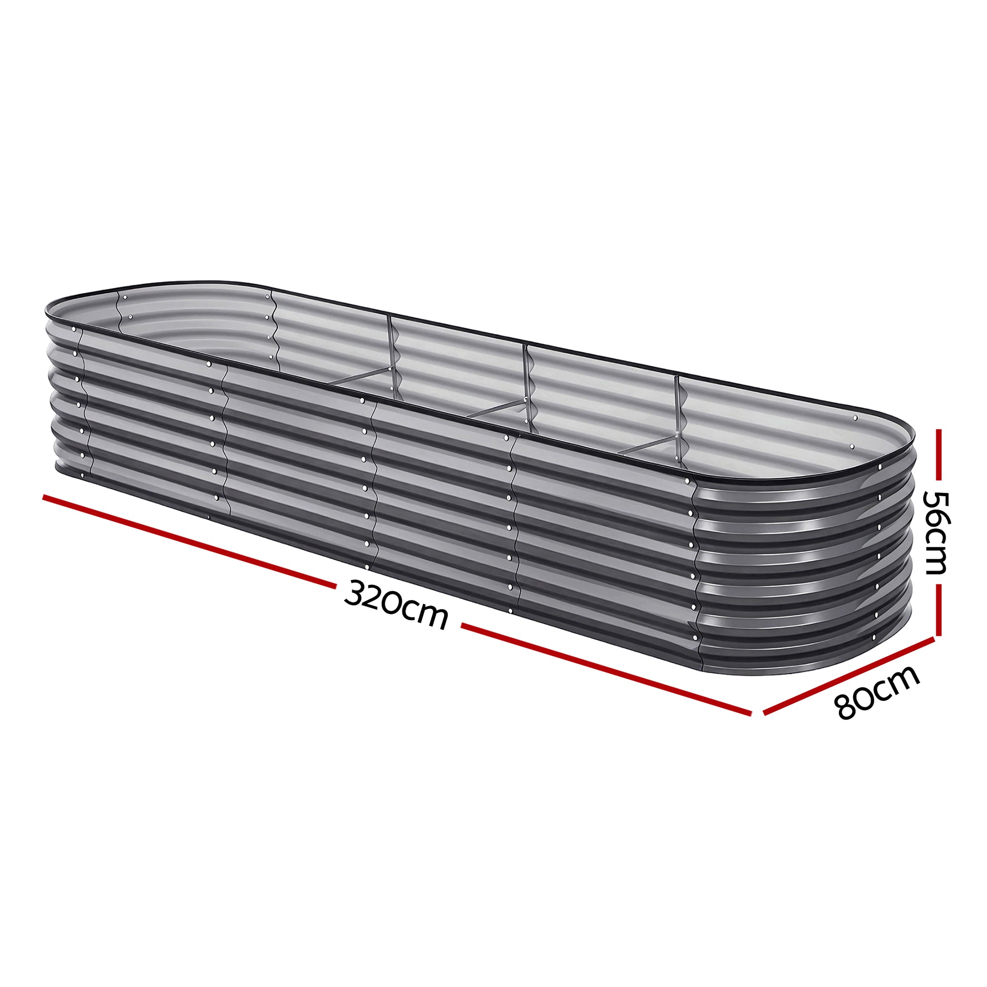 Green Fingers 4 Pcs Raised Garden Bed Kit Oval Galvanized Steel Planter Boxes 320x80x56cm, Heavy Duty Metal Elevated Garden Bed for Vegetables Flowers Herbs, with Safety Edging, Gloves & Pegs Included