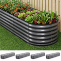 Green Fingers 4 Pcs Raised Garden Bed Kit Oval Galvanized Steel Planter Boxes 320x80x56cm, Heavy Duty Metal Elevated Garden Bed for Vegetables Flowers Herbs, with Safety Edging, Gloves & Pegs Included