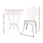 Gardeon 3PC Outdoor Setting Bistro Set Chairs Table Cast Aluminum Patio Furniture Rose White