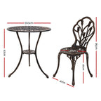 Gardeon 3PC Outdoor Setting Bistro Set Chairs Table Cast Aluminum Patio Furniture Tulip Bronze