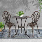 Gardeon 3PC Outdoor Setting Bistro Set Chairs Table Cast Aluminum Patio Furniture Tulip Bronze