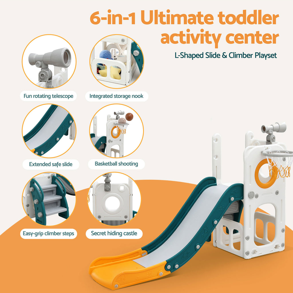 Keezi Kids Slide Set Basketball Hoop Outdoor Playground Outdoor Toys Telescope Storage