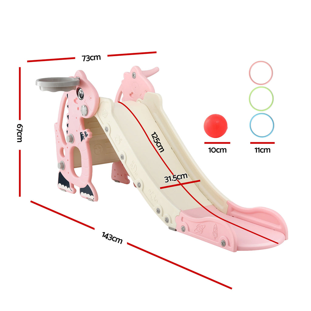 Keezi Kids Slide Set Basketball Hoop Outdoor Playground Toy Dragon 125cm Slide Pink