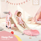 Keezi Kids Slide Set Basketball Hoop Outdoor Playground Toy Dragon 125cm Slide Pink