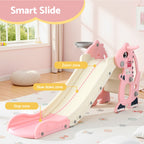 Keezi Kids Slide Set Basketball Hoop Outdoor Playground Toy Dragon 125cm Slide Pink