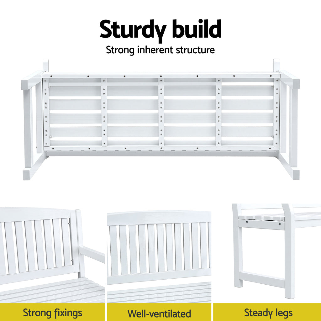 Gardeon Outdoor Garden Bench Wooden 2 Seater Lounge Chair Patio Furniture White
