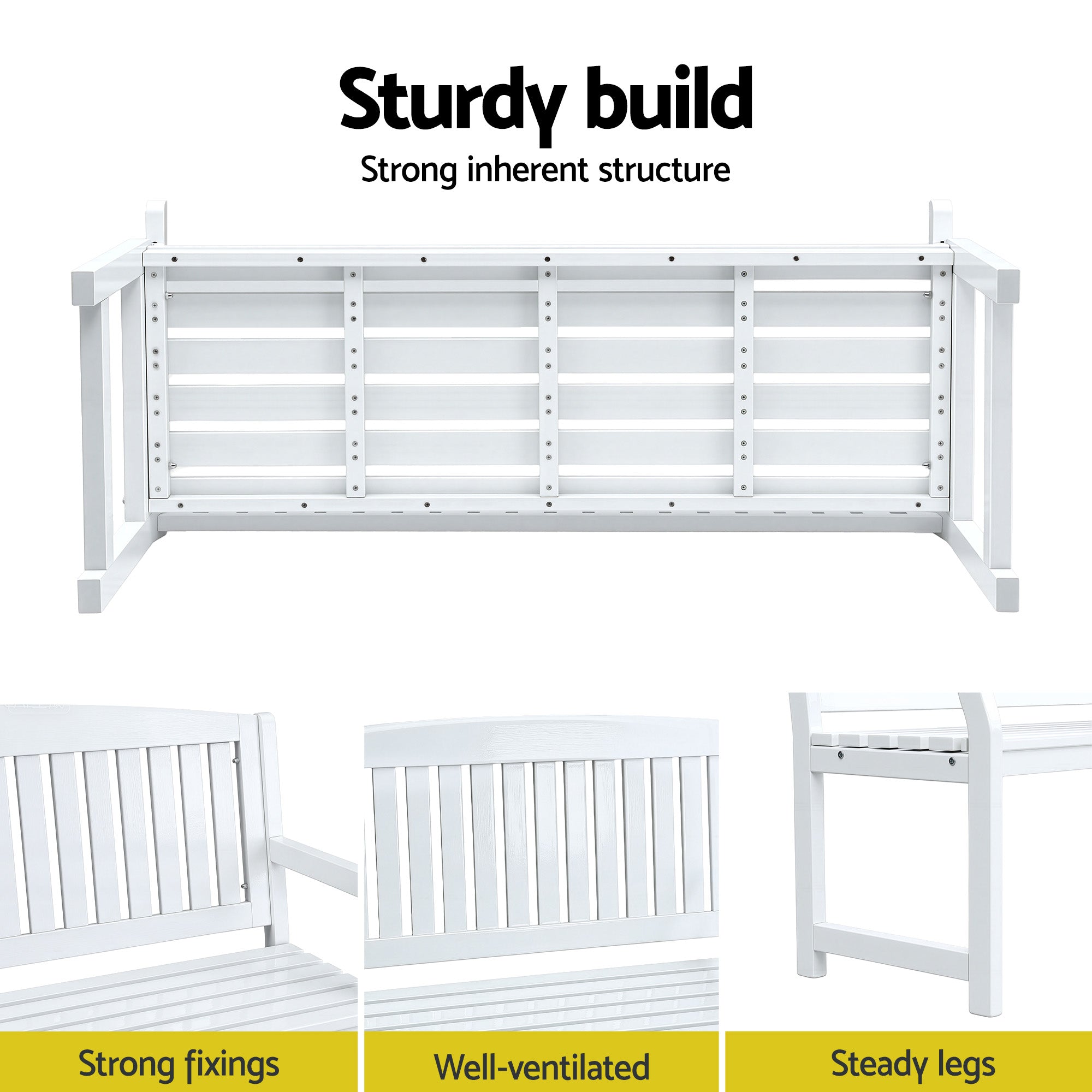 Gardeon Outdoor Garden Bench Wooden 2 Seater Lounge Chair Patio Furniture White
