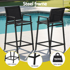 Gardeon 2PC Outdoor Bar Stools Steel Dining Chairs Patio Furniture Garden Black