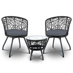 Gardeon 3PC Bistro Set Outdoor Furniture Rattan Table Chairs Patio Garden Cushion Black