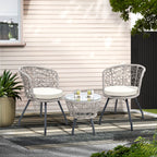 Gardeon 3PC Bistro Set Outdoor Furniture Rattan Table Chairs Patio Garden Cushion Grey