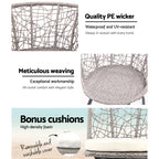 Gardeon 3PC Bistro Set Outdoor Furniture Rattan Table Chairs Patio Garden Cushion Grey