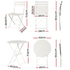 Gardeon 3PC Outdoor Bistro Set Steel Table and Chairs Patio Furniture White