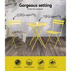 Gardeon 3PC Outdoor Bistro Set Steel Table and Chairs Patio Furniture Yellow