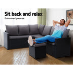 Gardeon Outdoor Dining Set Sofa Lounge Setting Chairs Table Ottoman Black Cover