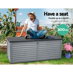 Gardeon Outdoor Storage Box 390L Container Lockable Garden Bench Tools Toy Shed Black