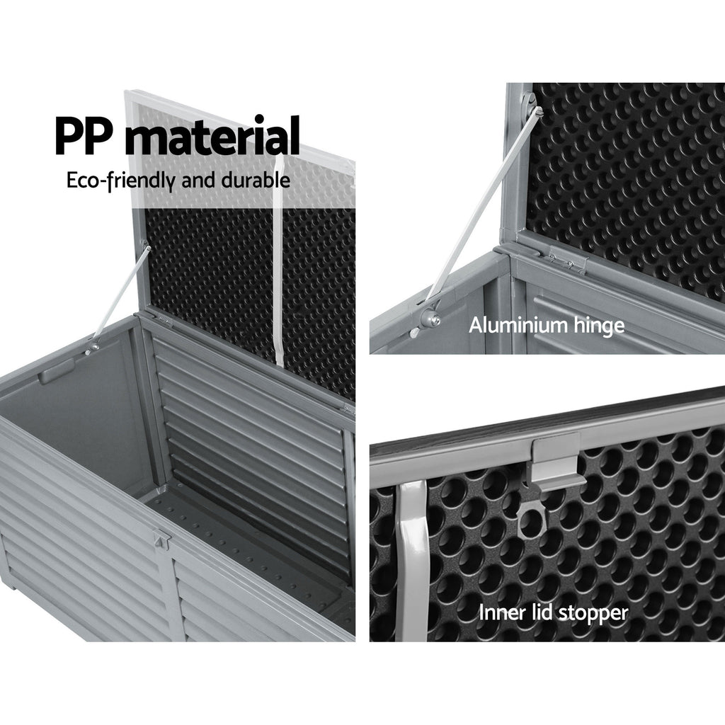 Gardeon Outdoor Storage Box 390L Container Lockable Garden Bench Tools Toy Shed Black