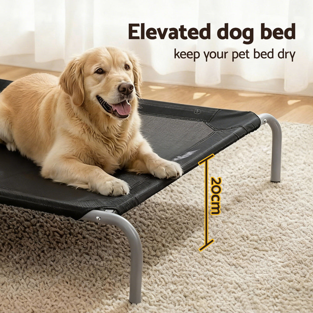 i.Pet Pet Dog Bed Elevated Trampoline Durable Raised Heavy Duty Large Dogs 90x137cm Black