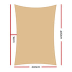 Instahut Shade Sail 2x4m Rectangle 280GSM 98% Sand Shade Cloth