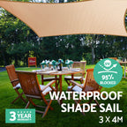 Instahut Waterproof Shade Sail 3x4m Rectangle Sand 95% Shade Cloth