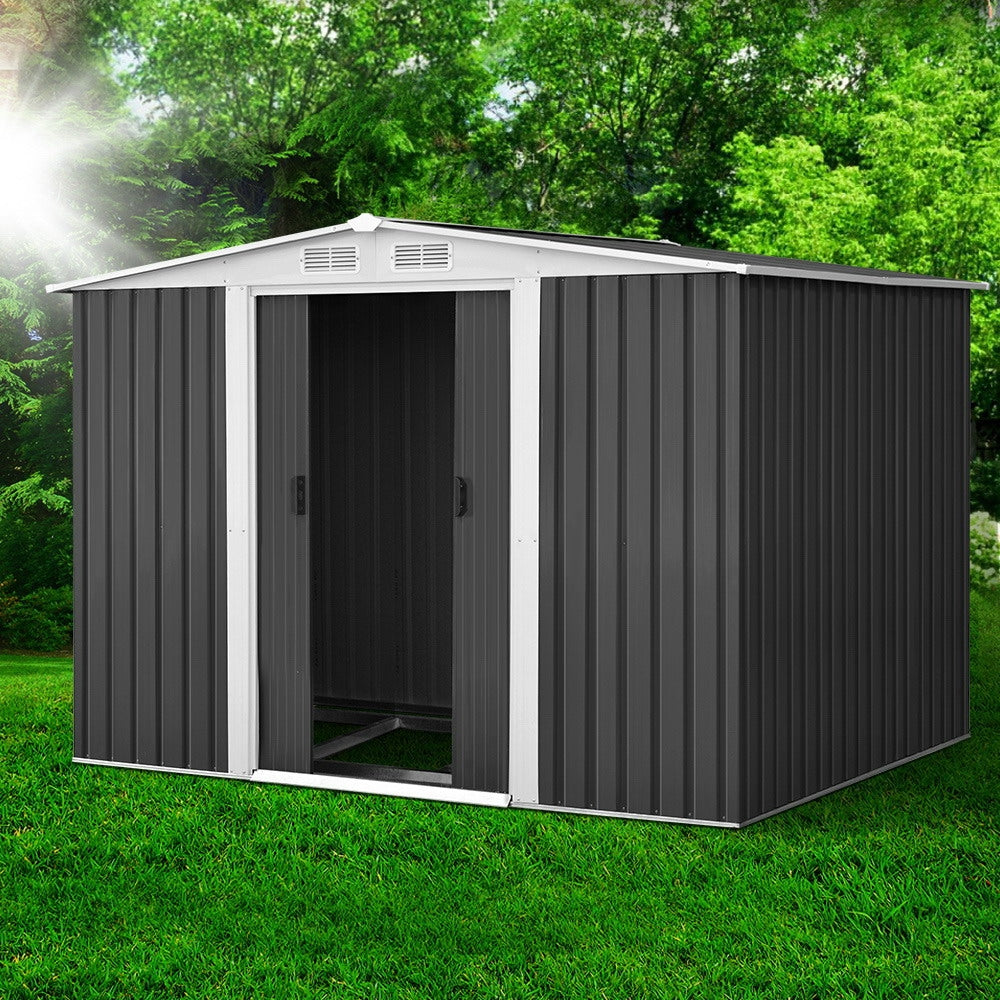 Giantz Garden Shed 2.58x2.07M w/Metal Base Sheds Outdoor Storage Double Door Tool