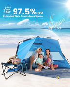 OutdoorMaster Pop Up 3-4 Person Beach Tent X-Large - Easy Setup, Portable Beach Shade Canopy Folding Sun Shelter with UPF 50+ UV Protection Removable Skylight Family Size (Blue)